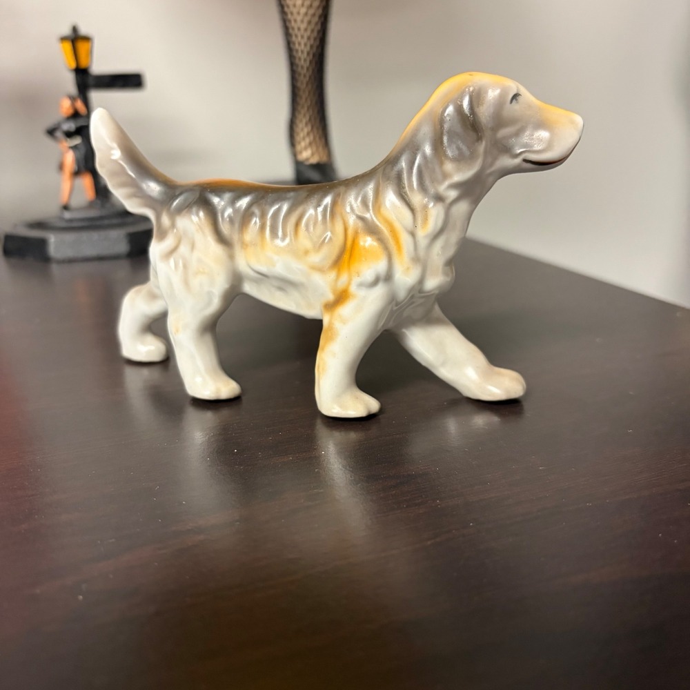 Vintage Porcelain Dog Figurine Made in Japan English Setter Spaniel Hunting Dog